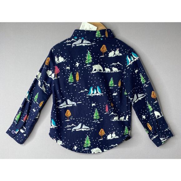 Rachel Riley Navy Flannel Polar Bear Winter Print Buttonup Shirt NWT Boys 3 Yrs - Picture 3 of 4